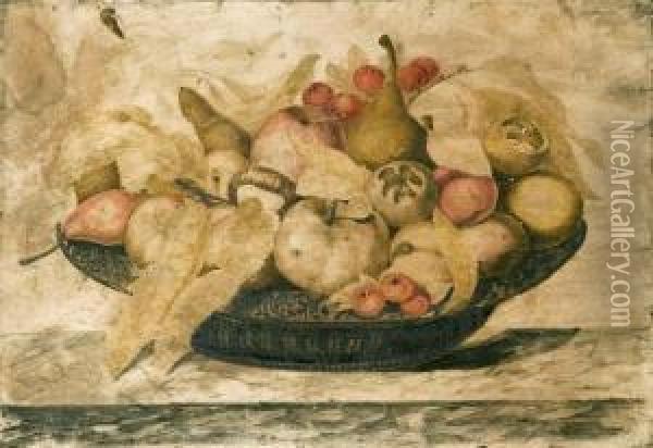 Mele, Pere, Castagne E Altri Frutti In Un Piatto Su Un Tavolo Oil Painting - Octavianus Montfort