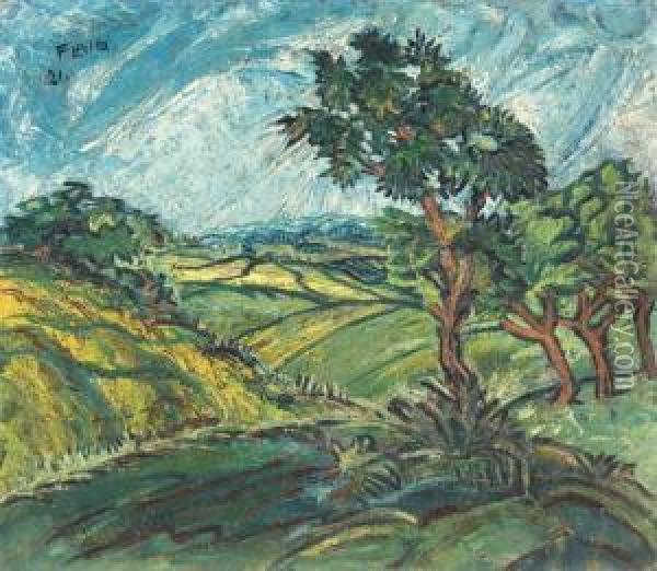 Landschaft Mit Vier Baumen Oil Painting - Flaig Waldemar