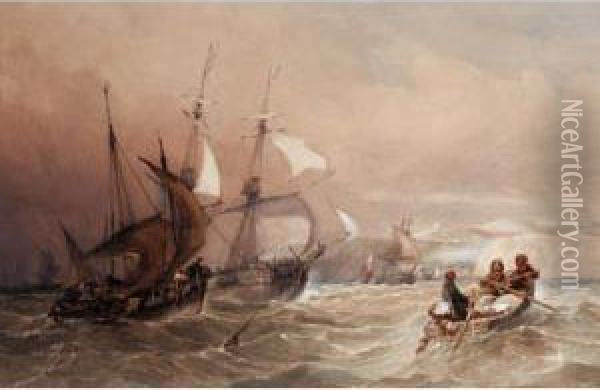 Shipping Off The Normandy Coast Oil Painting - Charles Bentley