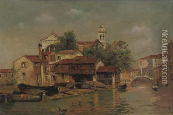 A View Of Venice Oil Painting - Antonio Maria de Reyna