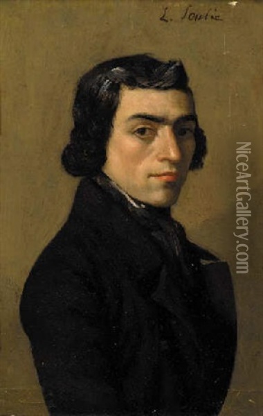 Portrait Of A Nobleman (franz Liszt?) In A Dark Brown Overcoat Oil Painting - Leon Soulie