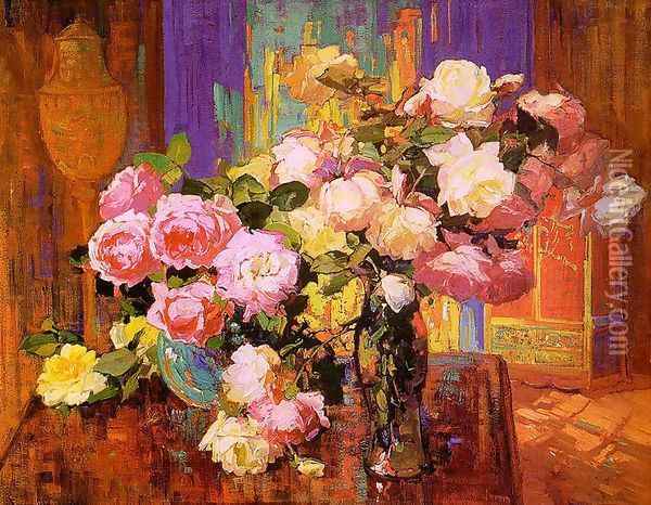 Roses Oil Painting - Franz Bischoff