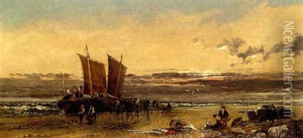 Fischer Mit Ihren Booten Am Strand Oil Painting - Arthur Joseph Meadows