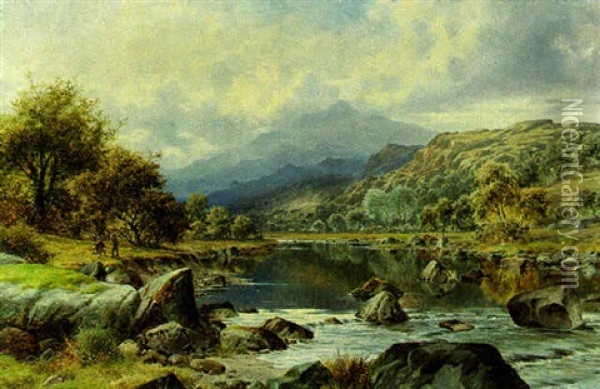 Vale Of The Llugwy, N. Wales Oil Painting - William Henry Mander