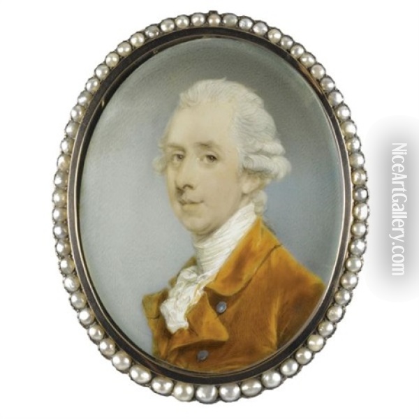Portrait Of A Gentleman Wearing A Mustard-colored Coat And A White Cravat Oil Painting - Jeremiah Meyer