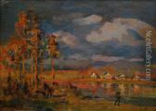 Hunting In The Evening On The Oka River Oil Painting - Konstantin Alexeievitch Korovin