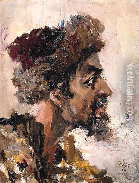 Study of the head of a Strelets for 'Morning of the Execution of the Streltsy' Oil Painting - Vasilij Ivanovic Surikov