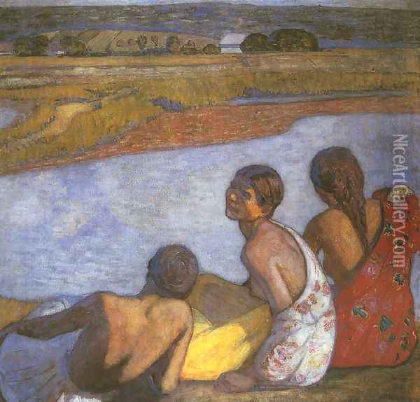 Gypsy Girls by the Banks of Lapos 1909 Oil Painting - Bela Ivanyi Grunwald