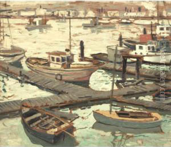 Boats At Dock Oil Painting - Walter Elmer Schofield