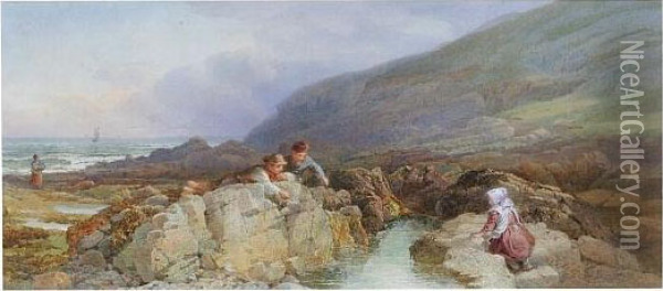 Children At A Rock Pool Oil Painting - John Henry Mole