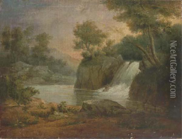 Landscape With Waterfall Oil Painting - James Peale