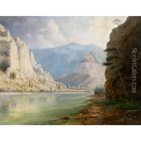 Gateway To The Mountains On The Missouri River Near Helena, Montana Oil Painting - Ralph Earl Decamp