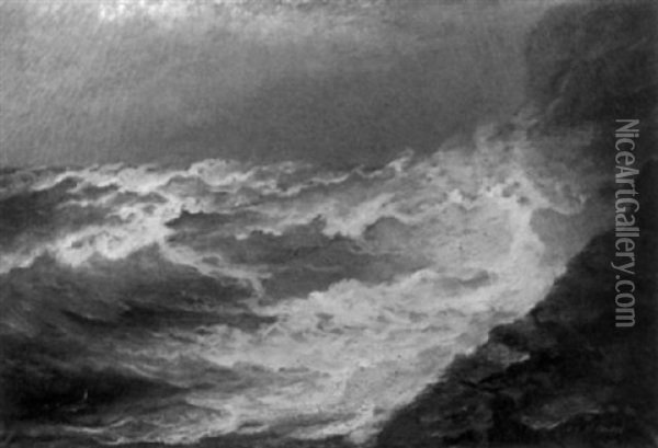 Roaring Surf And Rocky Coast Oil Painting - James J. Mcauliffe