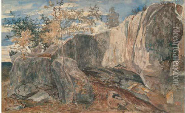 Les Rochers, Carabasco, Circa 1837-1838 Oil Painting - Paul Huet