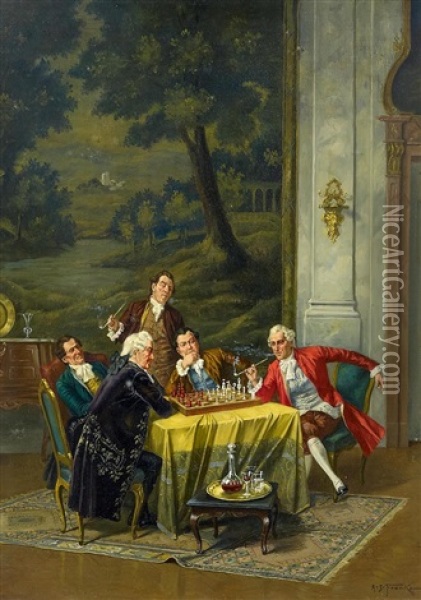 Die Schachpartie Oil Painting - Albert Joseph Franke