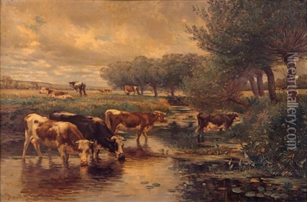 Vaches Pres D'un Ruisseau Oil Painting - Leon Barillot