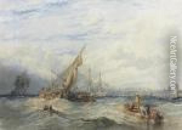 Shipping In Portsmouth Harbour Oil Painting - William Clarkson Stanfield