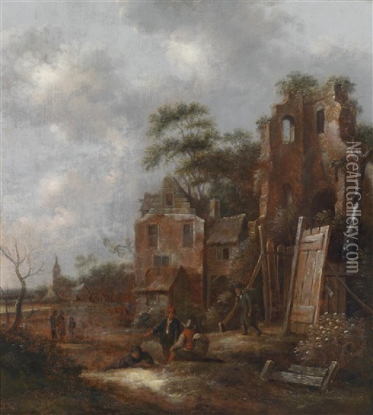 Landschaft Mit Personen Vor Einer Ruine Oil Painting - Nicolaes Molenaer
