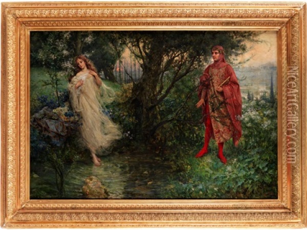 Dante Und Beatrice Oil Painting - Salvatore Postiglione