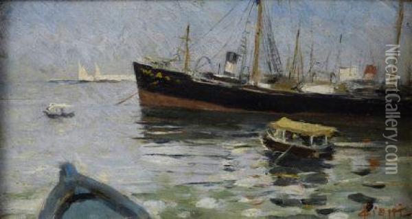Barche Nel Porto Di Livorno Oil Painting - Cesare Ciani