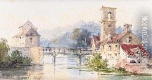 Un Pont Enjambant Une Riviere Dans Les Alpes Oil Painting - Pierre Justin Ouvrie