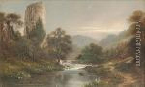 'dove Dale'; A River Landscape Oil Painting - George Willis Pryce