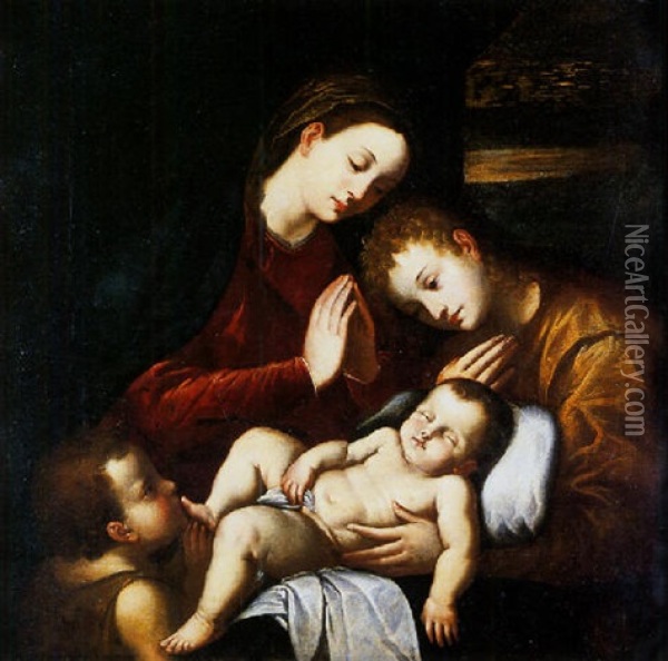 La Vierge, L'enfant Jesus, Saint-jean-baptiste Et Un Ange Oil Painting - Cesare Vecellio