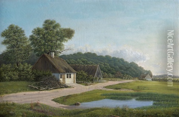 Sommerliche Landschaft Mit Kleinem Bauernhaus An Einem Weiher Oil Painting - Heinrich Buntzen