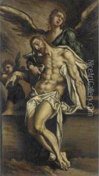 Cristo Sorretto Dagli Angeli Oil Painting - Maerten van Heemskerck