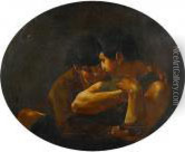 Two Young Men In An Embrace Oil Painting - Giovanni Battista Piazzetta
