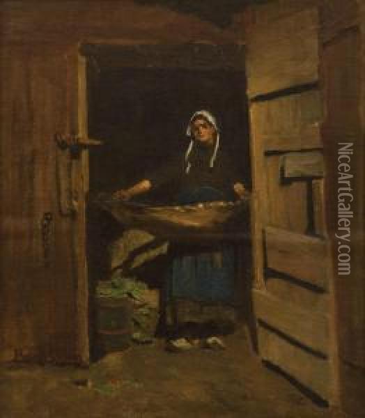 Dutch Peasant Girl With Basket Oil Painting - Petrus van der Velden