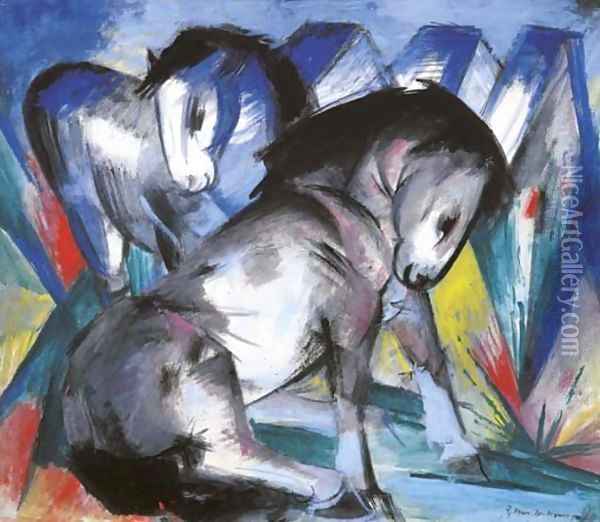 Zwei Pferde Oil Painting - Franz Marc