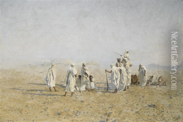 Bedouins In The Desert Oil Painting - Adolf von Meckel