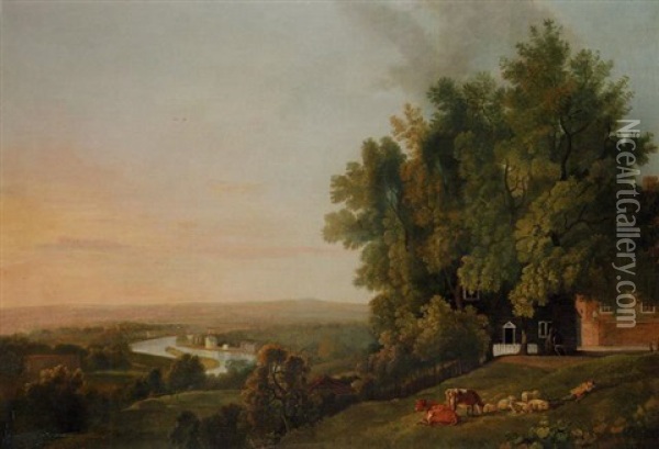 View Of The Thames From Richmond Hill Oil Painting - George Barret