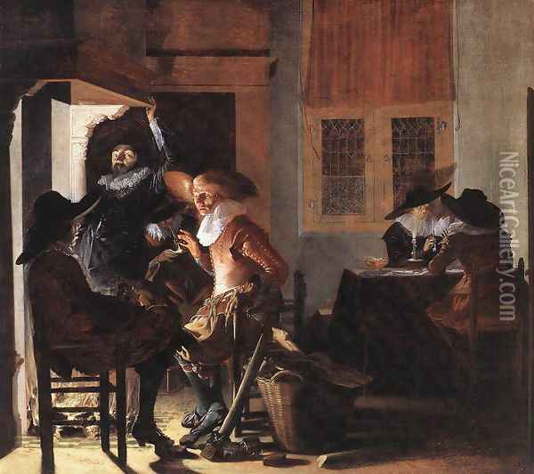 Soldiers beside a Fireplace c. 1632 Oil Painting - Willem Cornelisz. Duyster