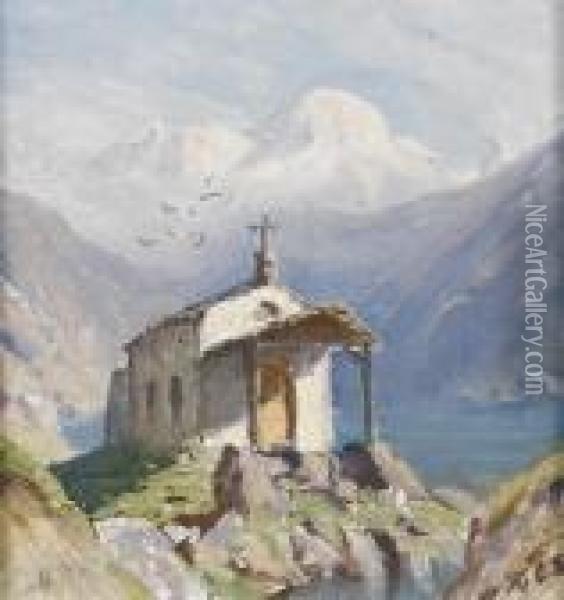 Kapelle Maria Zum Schnee Am Schwarzsee Oberhalb Zermatt. Oil Painting - Albert H. Gos
