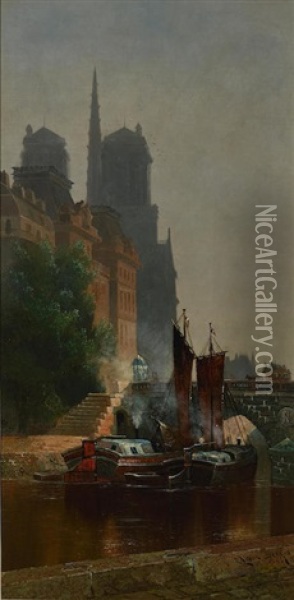 For Notre Dame, Foggy Morning Oil Painting - Edwin Deakin