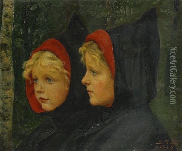 Tvillingsystrar Oil Painting - Gustav Adolf Clemens