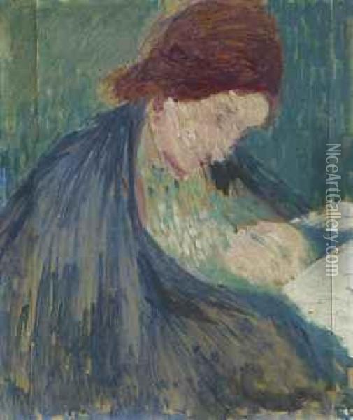 Mutter Und Kind (annetta Giacometti Mit Alberto) Oil Painting - Giovanni Giacometti