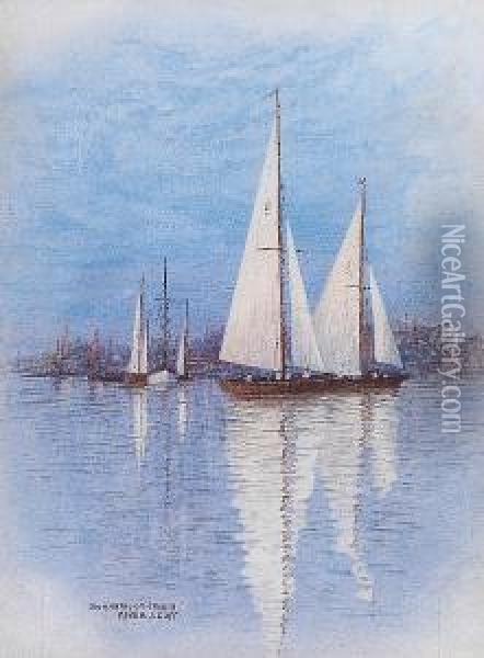 Sailing Boats At Burnham On Crouch Oil Painting - Frederick E.J. Goff