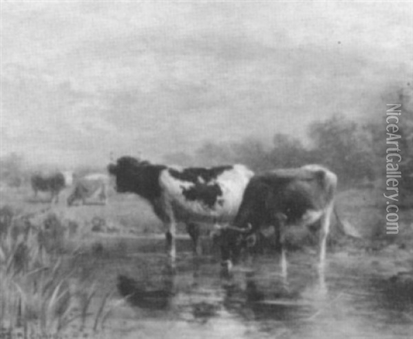 Cows At The River Oil Painting - Thomas Bigelow Craig