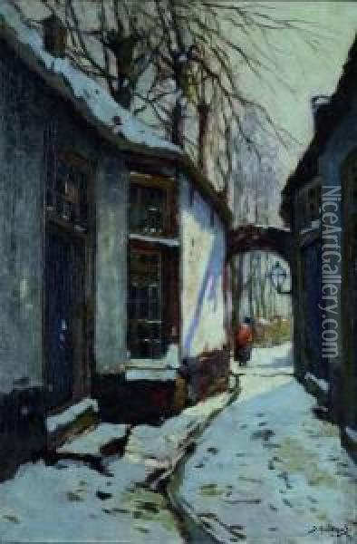 Winters Straatje In Elspeet Oil Painting - Jan Harm Weyns