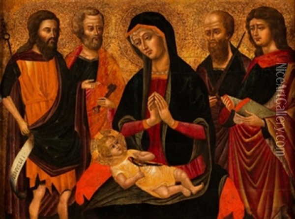 Virgen Y Nino, Juan, El Bautista, Pedro Y Pablo Oil Painting -  Duccio di Buoninsegna