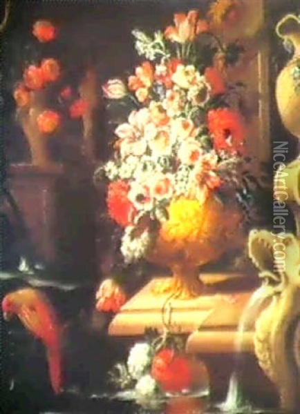 Still Life Of Flowers In An Urn Oil Painting - Nicola Casissa