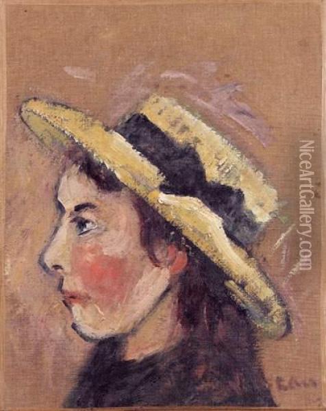 Yvonne De Profil Au Chapeau De Paille Oil Painting - Gustave Loiseau