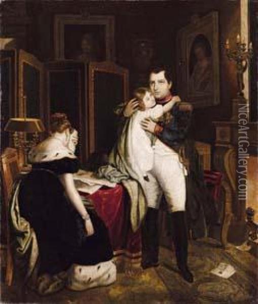 Napoleone Saluta Il Figlio, Re Di Roma Oil Painting - Domenico Baroni