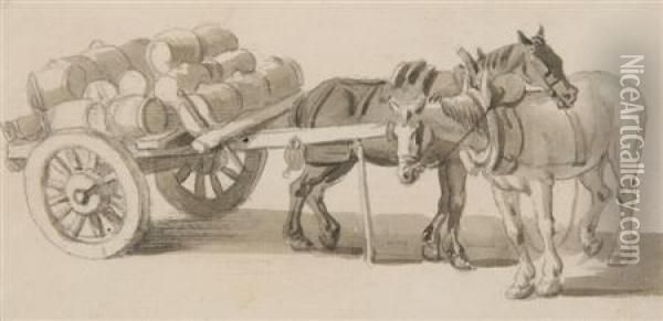 Cart Horses Resting Oil Painting - Paul Sandby