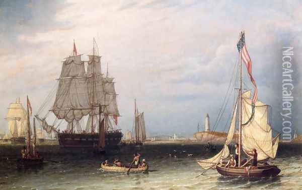 Shipping Scene at Boston Light Oil Painting - Robert Salmon