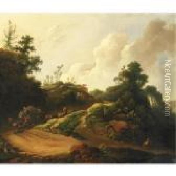 Waggoners On A Road Oil Painting - Philip Jacques de Loutherbourg