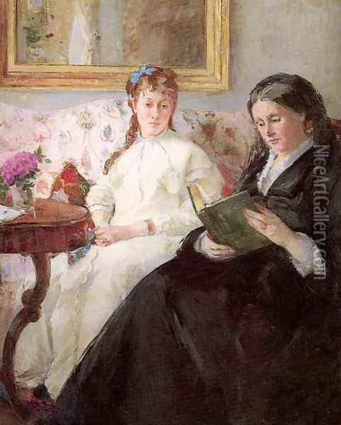 The Mother and Sister of the Artist (or The Lecture) Oil Painting - Berthe Morisot